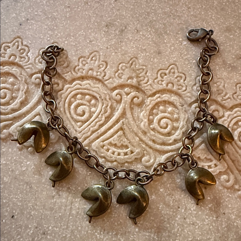 Vintage Charming Pewter Fortune Cookie Bracelet